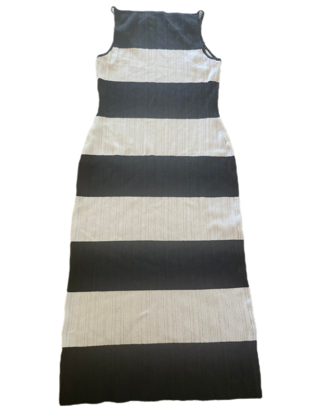 Abercrombie & Fitch Black and White Striped Ribbed Midi Dress